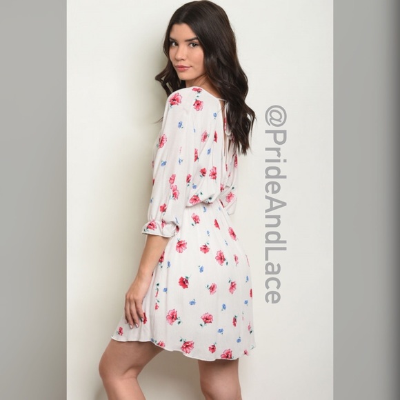 LAST 1️⃣ 💐White Floral 3/4Sleeve Dress💐 - Picture 2 of 3